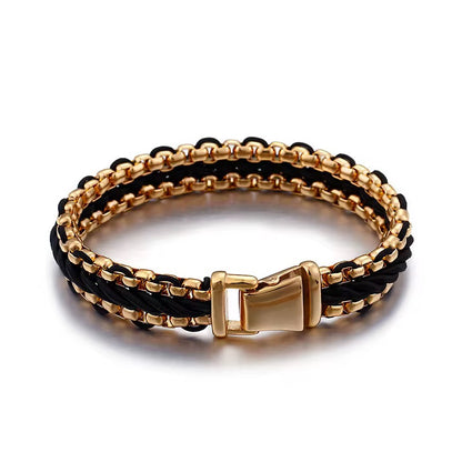 Gold On Black Braided Bracelet - Men