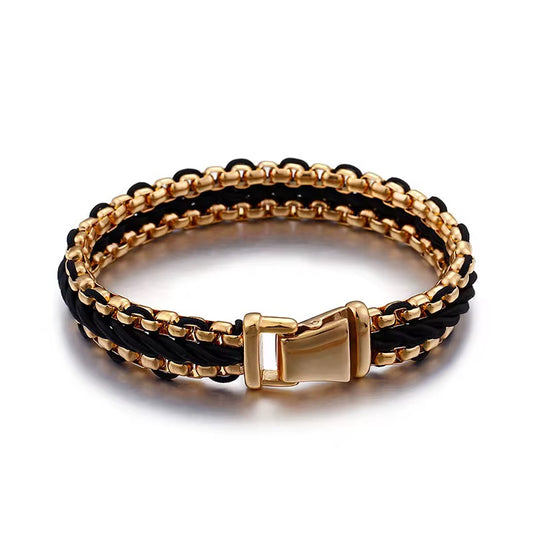 Gold On Black Braided Bracelet - Men