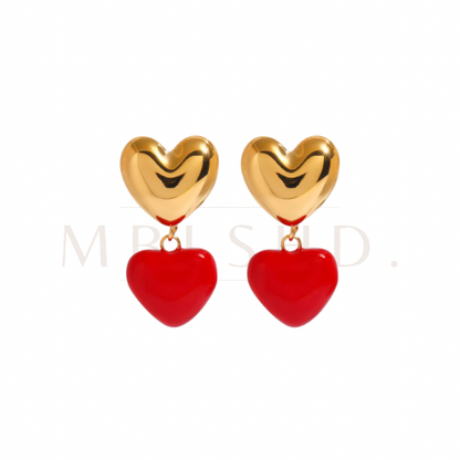 Red Double Heart Earrings