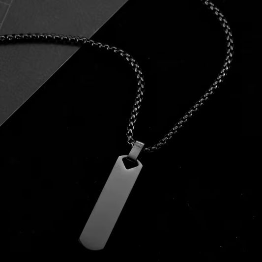 Long Rectangle Black Necklace - Men