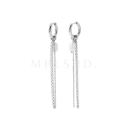 Pearl & Stones Long Earrings Silver