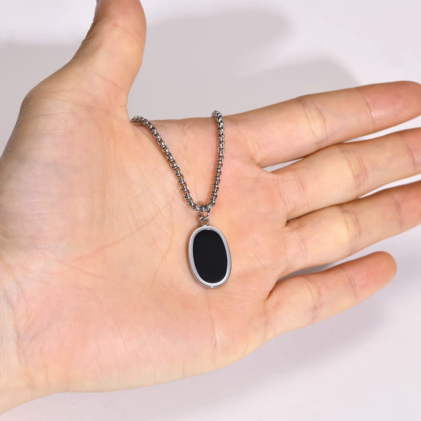 Oval Black Pendant Necklace - Men