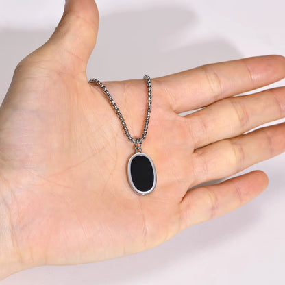 Oval Black Pendant Necklace - Men