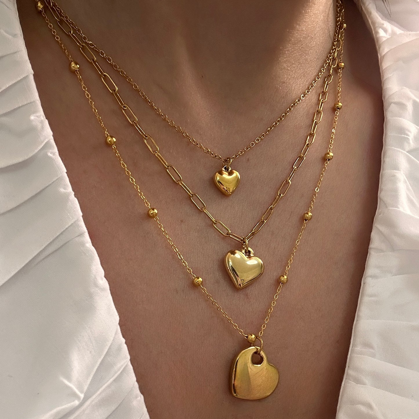 Triple Heart Layer Necklace