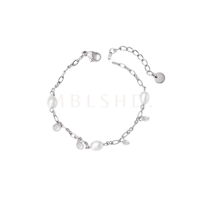 White Stones Pearl Anklet Silver