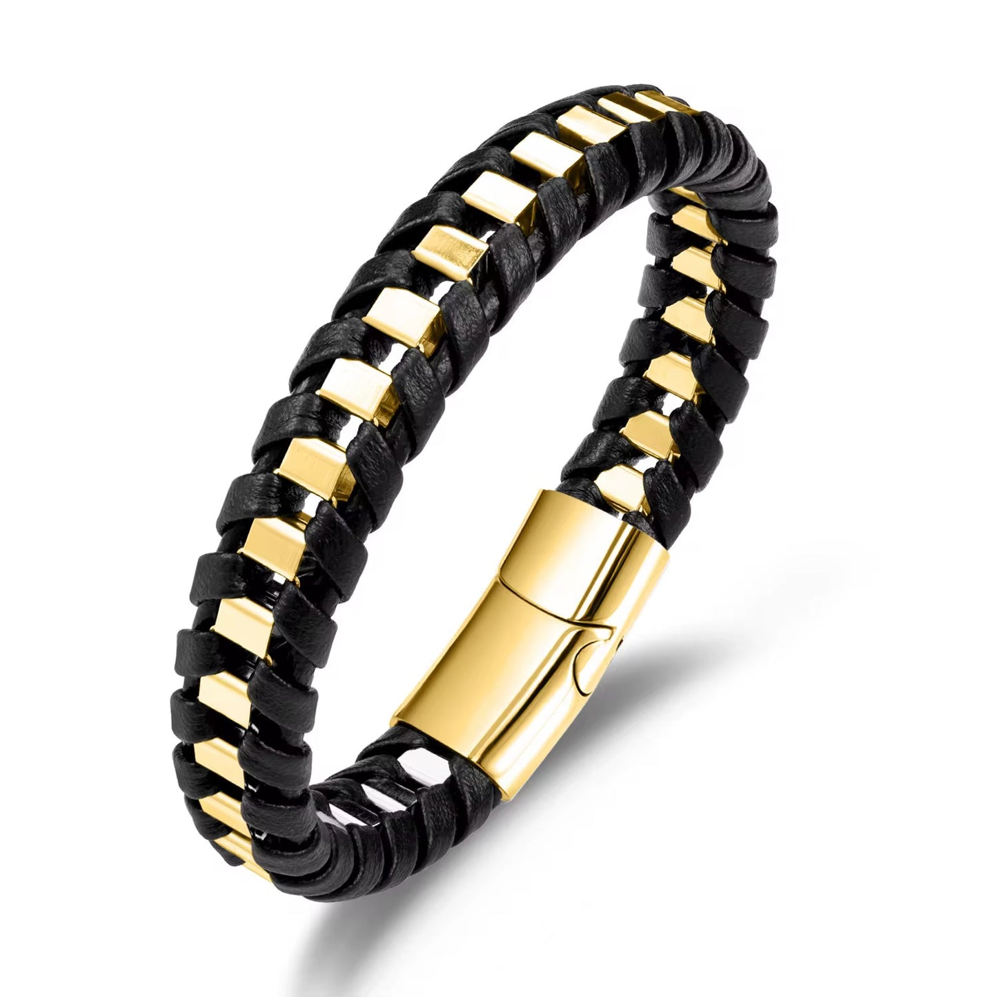Braided Gold Leather Bracelet- Men