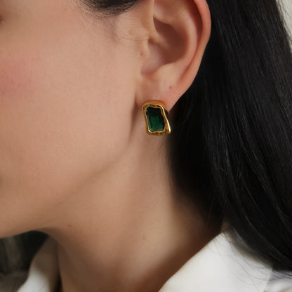 Green Statement Stud Earrings