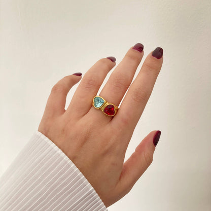 Red and Blue Hearts Ring