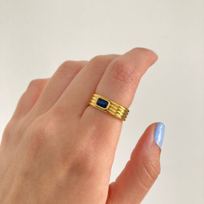 Ribbed Band Blue Ring