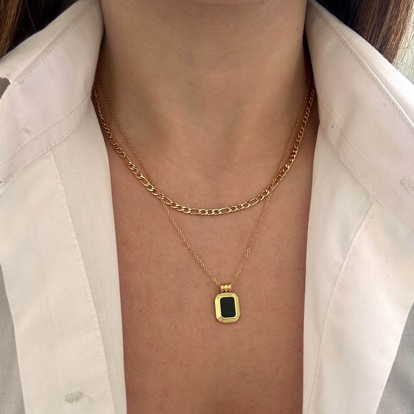 Black Stone Layered Necklace