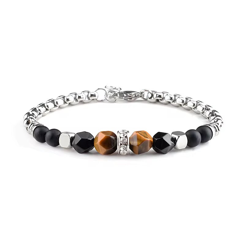 Adjustable Brown & Black Beads - Silver - Men