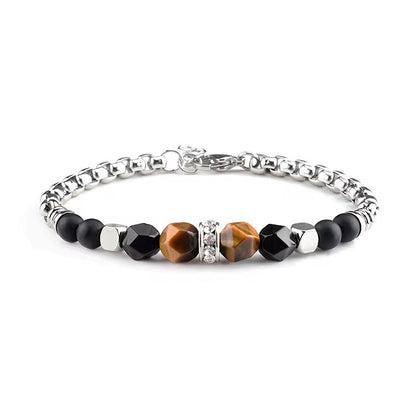 Adjustable Brown & Black Beads - Silver - Men