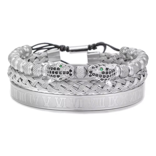 Leopard Set Silver Bracelets- Men