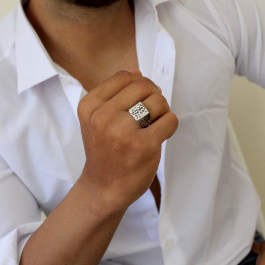 Hammered Signet Ring Silver - Men