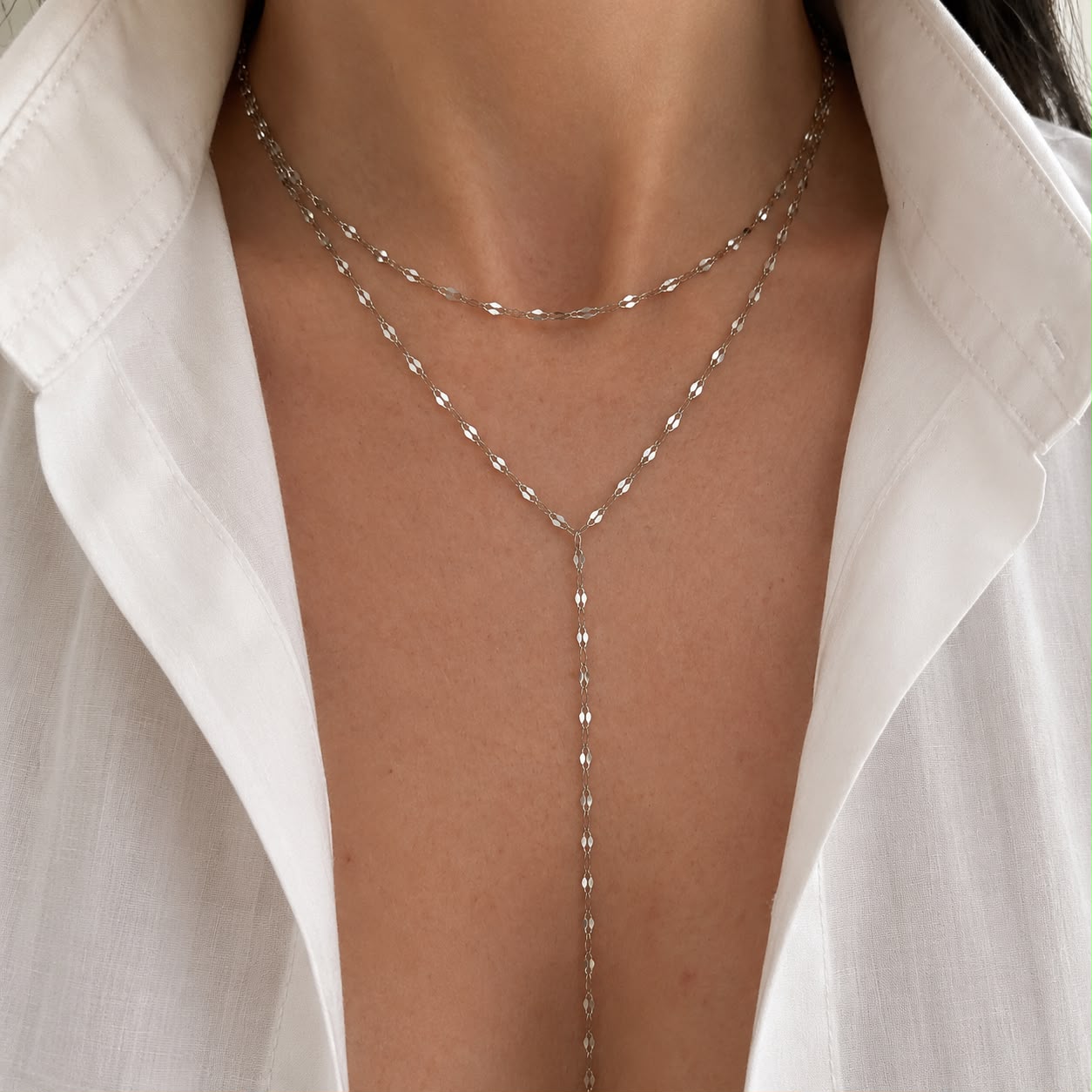 Double Layer Y Necklace Silver