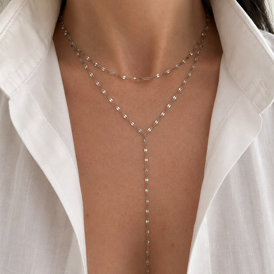 Double Layer Y Necklace Silver