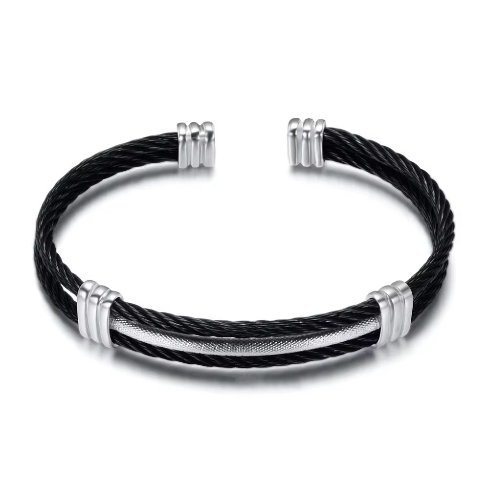 Silver On Black Bangle - Men