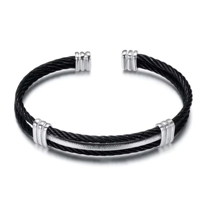 Silver On Black Bangle - Men