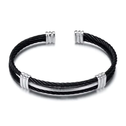 Silver On Black Bangle - Men