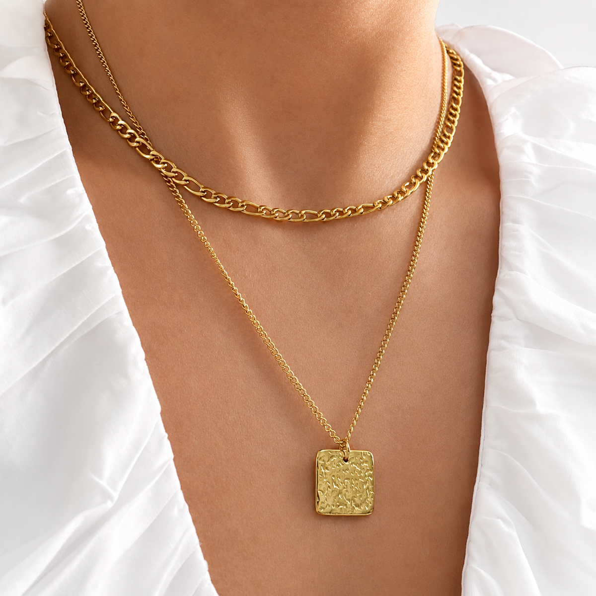 Square Pendant Layered Necklace