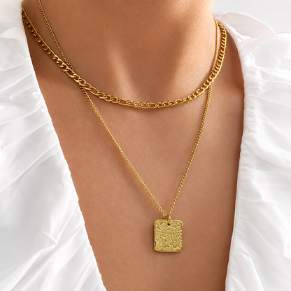 Square Pendant Layered Necklace