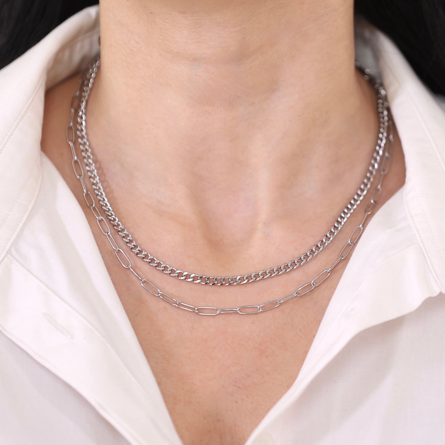 Double Chain Necklace Silver