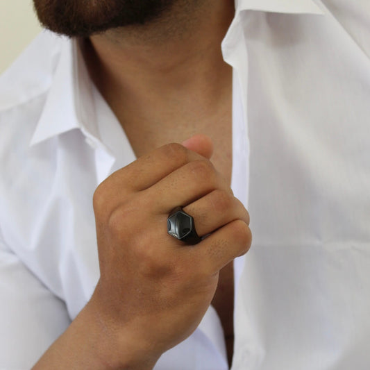 Hexagon Ring Black - Men