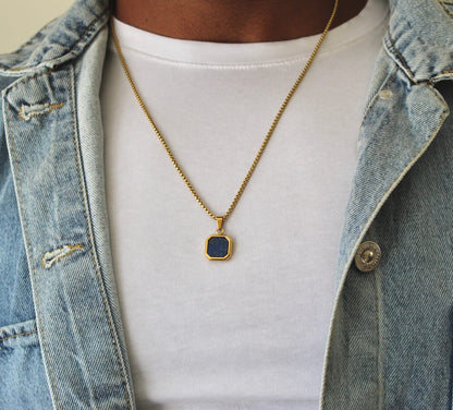 Navy On Gold Pendant Necklace - Men