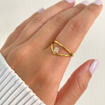 Layered V Zircon Ring