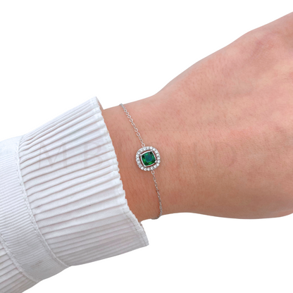 Green Square Zircon Bracelet Silver