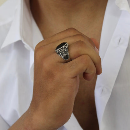 Vintage Black Stone Ring - Men