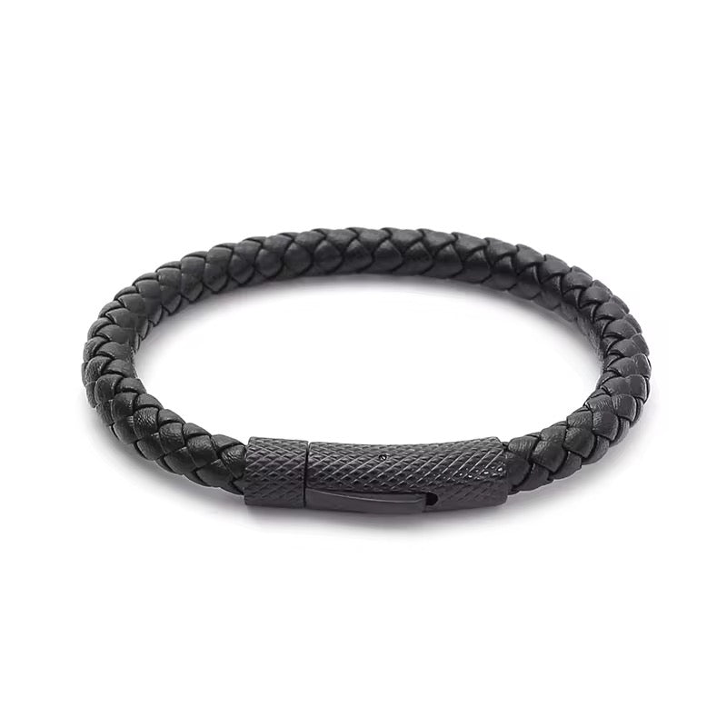 Noir Braided Leather Bracelet - Men