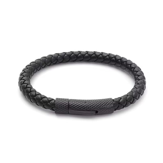 Noir Braided Leather Bracelet - Men