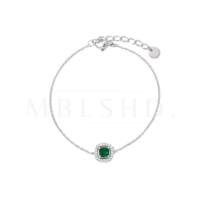 Green Square Zircon Bracelet Silver