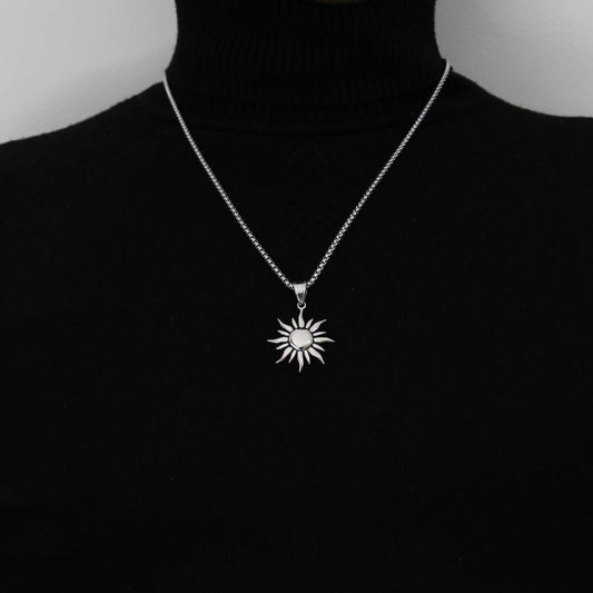 Sun Silver Pendant Necklace - Men