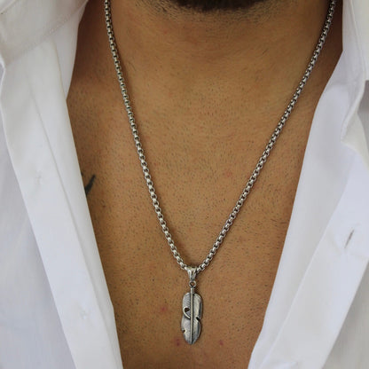 Feather Silver Pendant Necklace - Men
