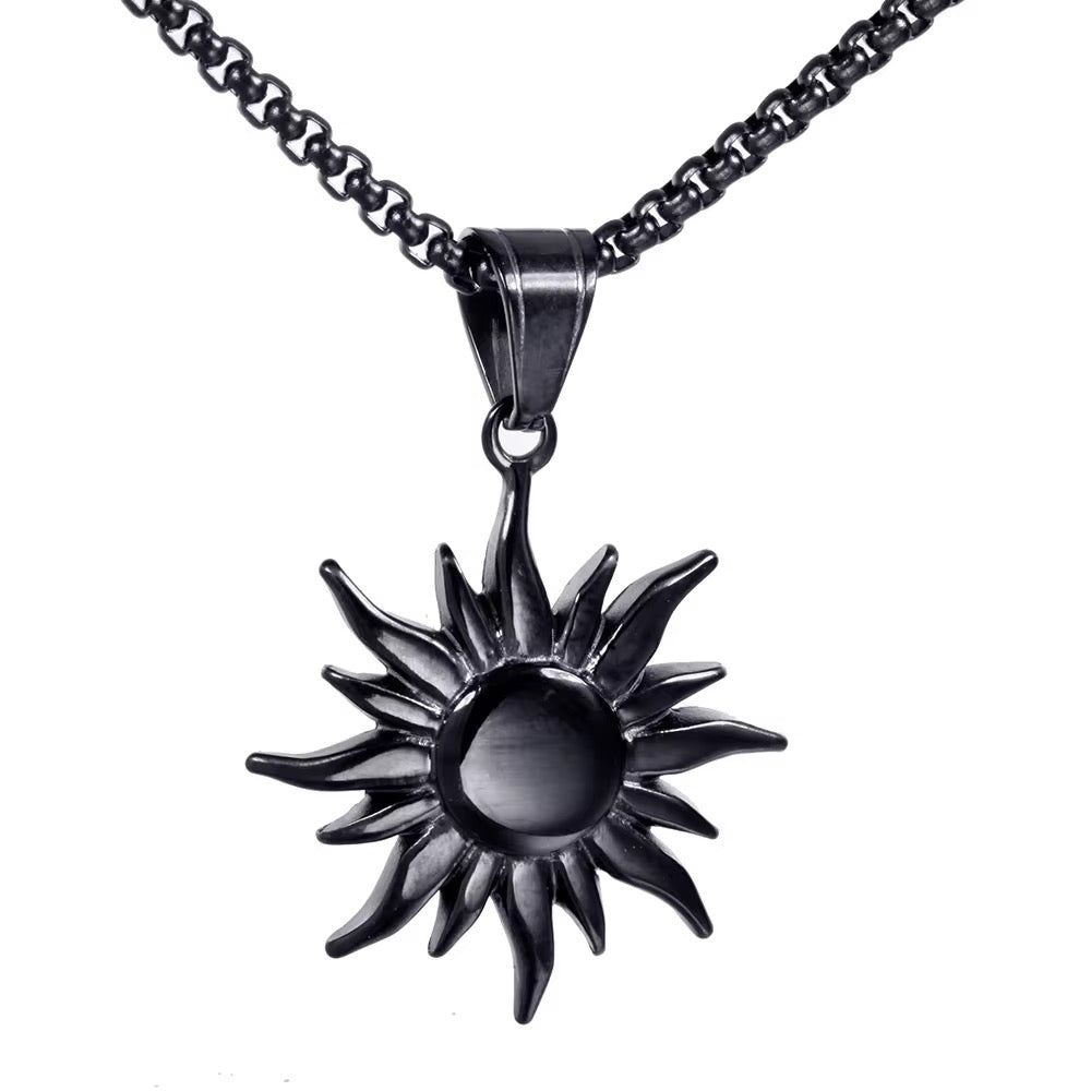 Sun Black Pendant Necklace - Men