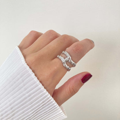 Layered Hammered Ring Silver