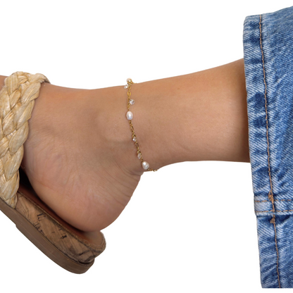 White Stones Pearl Anklet