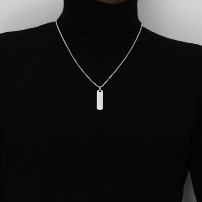 Long Rectangle Silver Necklace - Men
