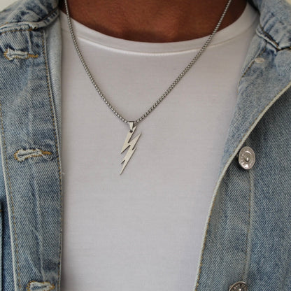 Lightning Bolt Silver Pendant Necklace - Men