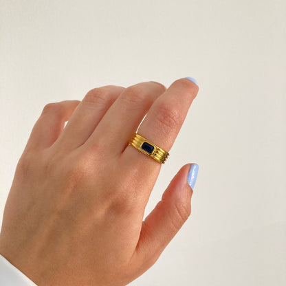 Ribbed Band Blue Ring