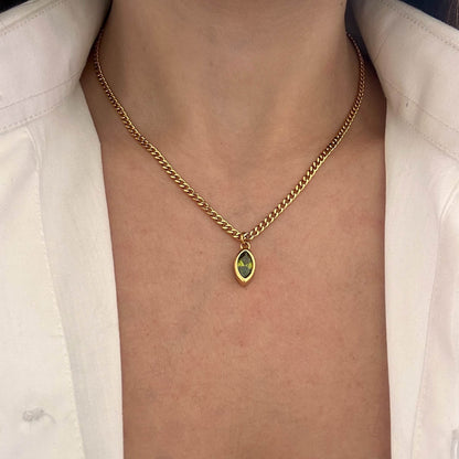 Green Oval Chain Necklace