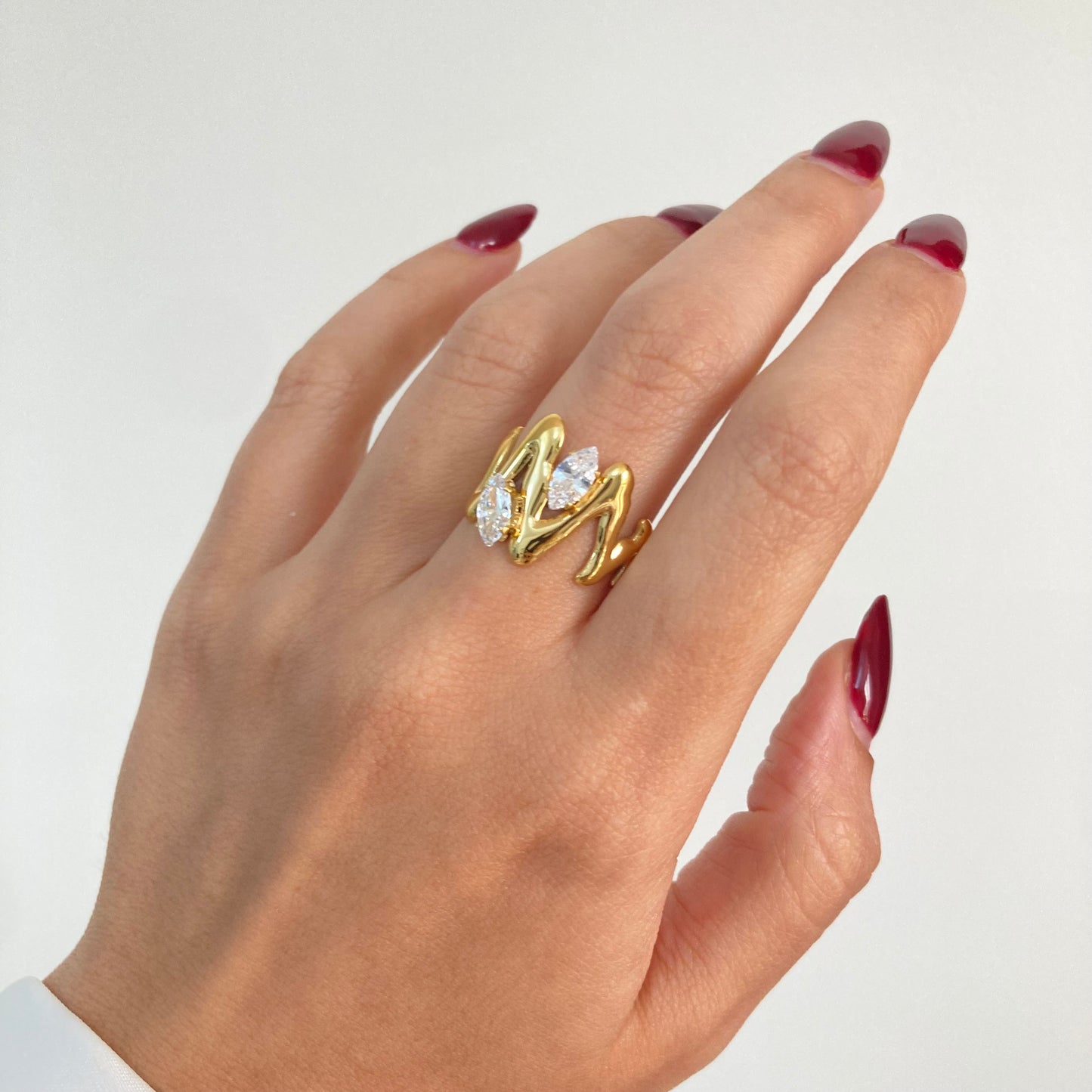 Edge double Zircon Ring