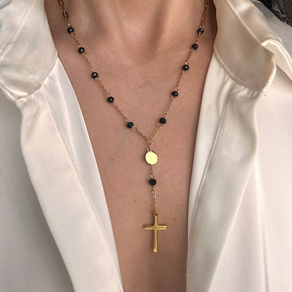 Black Cross Rosary Necklace
