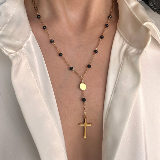 Black Cross Rosary Necklace