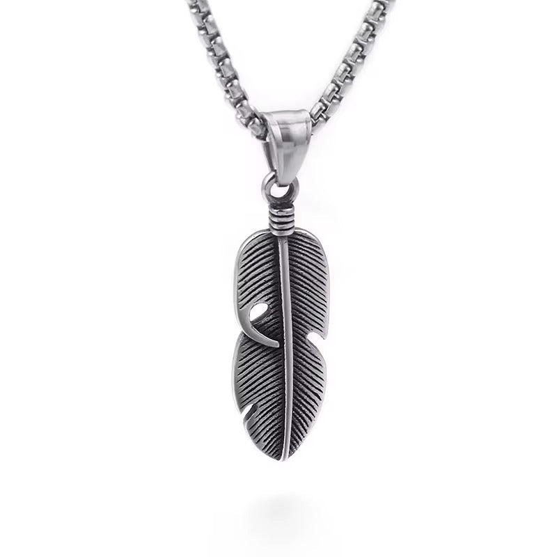 Feather Silver Pendant Necklace - Men