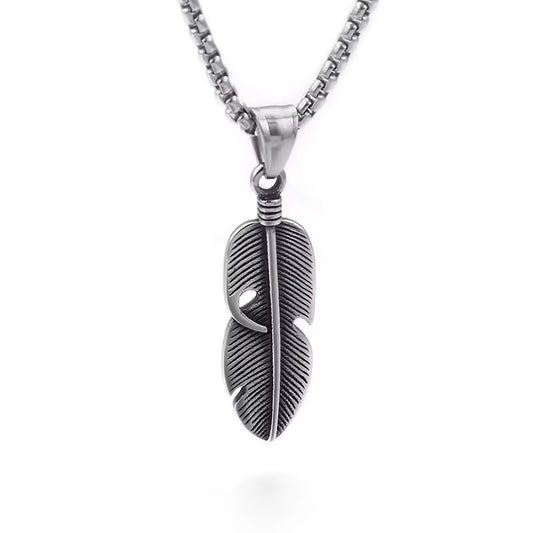 Feather Silver Pendant Necklace - Men