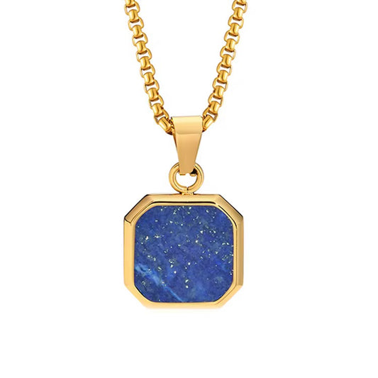 Navy On Gold Pendant Necklace - Men