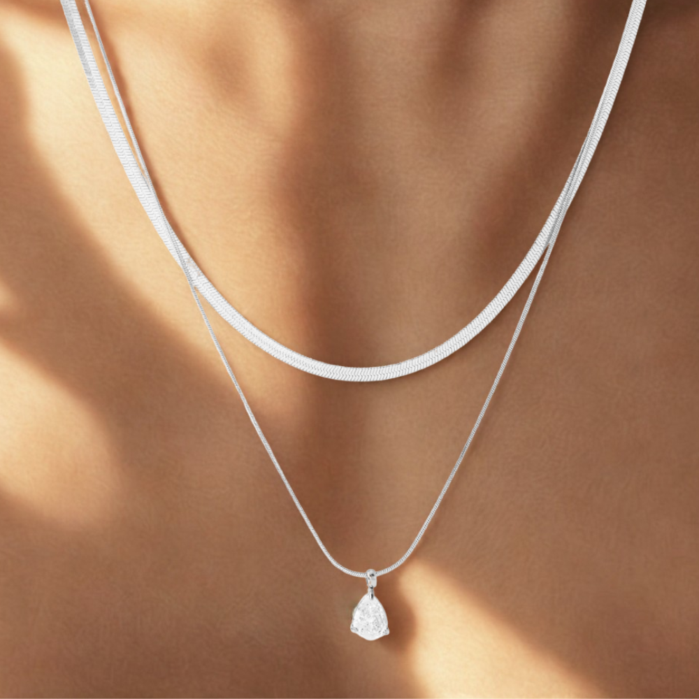 Dainty Drop Layered Necklace Silver